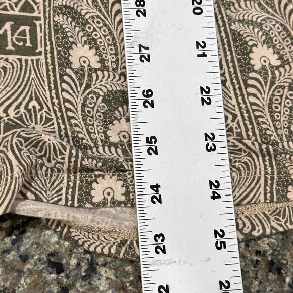 TapeMeasure Womens Top Size L Green Paisley All Over Print Beaded Boho STAIN - Picture 6 of 8